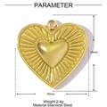 Golden heart-shaped stainless steel pendant with radial texture and size markers - Radiant Mirror Heart (XF753)