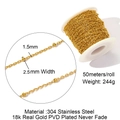 50m Rolle 1,5mm 18k vergoldete Edelstahl-Perlenkette für DIY Schmuckherstellung Zubehör - 1.5mm Perlen-Dünnkette Stil (YG135--50M 1 Rolle)