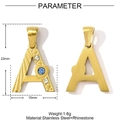 Pendentif lettre A en acier inoxydable doré avec strass cœur bleu et cristaux - Style A (YF366-A)