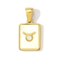 Detail shot of a golden Taurus zodiac square pendant with white shell inlay for women - Taurus Style (YF369-2)
