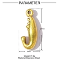 Detailweergave van een goudkleurige roestvrijstalen garnaalhanger met afmetingen - Gesegmenteerde Garnaal (XF765)
