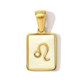 Macro detail of a gold-plated stainless steel Leo pendant with iridescent white shell inlay - Leo Style (YF369-5)