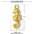 Gedetailleerde technische tekening van een gouden zeepaardje hanger van roestvrij staal - 3D Reliëf Zeepaardje (XF766)