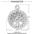 Macro detail of 13mm stainless steel Tree of Life pendant with embedded rhinestones - Silver Hollow Tree of Life Style (YF383-1)