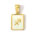 Detailed macro of gold square Sagittarius pendant with white mother of pearl inlay - Sagittarius Style (YF369-9)