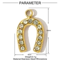 Detailed view of horseshoe charm measurements in gold stainless steel with rhinestones - Gold Rhinestone Horseshoe Style (YF384-2)