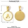 Gold stainless steel round shell pendant with letter A shown in front and back views - Letter A Style (YF367-A)