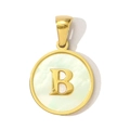 Macro detail of round gold pendant with natural shell inlay and golden letter B - Letter B Style (YF367-B)