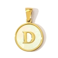 Detail view of round 18K gold plated pendant with white shell inlay and metal letter D - Letter D Style (YF367-D)