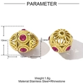 Detail von ausgehöhlten Edelstahlperlen mit violetten Strasssteinen für Schmuck DIY - Pink-Lilafarbene Strass-Hohlperle (YF396-1)
