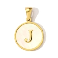 Detail of golden shell pendant necklace featuring a polished letter J on white mother-of-pearl - Letter J Style (YF367-J)