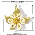 Detailed size and weight specs for handmade beaded flower pendant in stainless steel - White Yellow Woven Glass Beaded Flower (YF421-5)