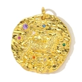 Detail of Aries zodiac pendant with colorful cubic zirconia and hammered gold texture - Aries (YF565-1)