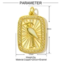 Detailed view of golden rectangle tarot pendant with white bird enamel and zircon border - Bird Pattern Pendant (YF543)