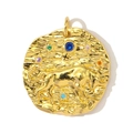 Detailed view of gold Taurus zodiac pendant with hammered texture and colorful gemstones - Taurus (YF565-2)