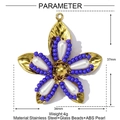 Macro detail of a 37mm flower pendant made of stainless steel with purple glass beads - Purple Flower Pendant (YF435-1)