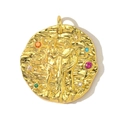 Macro detail of a gold Gemini zodiac coin pendant with colorful zircon stones - Gemini (YF565-3)