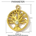 Détail du pendentif Arbre de Vie doré en acier inoxydable avec cristal de 12x14mm - Style Arbre de Vie (YF373)