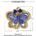 Detailed view of golden butterfly pendant with blue crystals and measurement scale - Butterfly Style - Blue