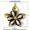 Detail showing 37x34mm flower pendant in hammered golden stainless steel with beads - Black And White Pearl Flower Pendant (YF435-2)