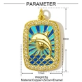 Detail of a rectangular gold dolphin pendant with blue enamel and cubic zirconia stones - Dolphin Pattern Pendant (YF545)