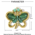 Detailed size parameter view of the golden stainless steel butterfly charm with green beads - Butterfly Style - Green