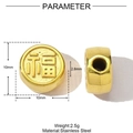 Specifiche della perla in acciaio inossidabile dorato con incisione del carattere Fu - Perla con Carattere Fu Oro (YF397-2)