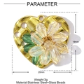 Detail view of heart-shaped stainless steel pendant with glass beads and dimensions - Heart Frame Woven Base Transparent Flower (YF422-1)