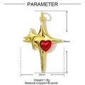Detail of 34mm gold star pendant featuring red heart enamel and size measurements - Star With Red Heart (YF560)