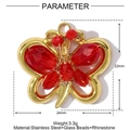 Detailed view of a gold stainless steel butterfly pendant with red crystal beads and rhinestones - Butterfly Style - Red