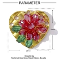 Detail of a heart flower pendant made of stainless steel with red and green glass beads - Heart Twill Base Red Flower (YF422-3)