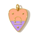 Detail of a heart-shaped Libra zodiac pendant with orange and purple enamel and gold trim - Libra Style(YF566-7)