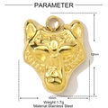 Pendentif tête de loup en acier doré avec dimensions 12x10mm et détails gravés - Style Relief Tête de Loup (YF377)