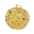 Detailed close-up of a hammered gold zodiac pendant with colorful zircon star inlays - Aquarius (YF565-11)