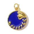Detailed macro of vintage round Sagittarius pendant with blue enamel and gold relief - Virgo-Dark Blue (YF568-6)