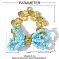 Detail view of flower bow pendant showing 25mm size and blue glass beads on stainless steel - Flower Bow Style - Light Blue