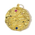 Macro detail of gold-plated Pisces zodiac pendant with colorful zircon stones and wave texture - Pisces (YF565-12)