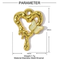 Detail view of 20mm heart pendant in liquid metal style with yellow enamel butterfly - Melted Heart Yellow Butterfly (YF423-1)