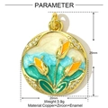 Vue détaillée du pendentif tulipe en émail de 20mm en cuivre et zircon avec dimensions - Pendentif Rond Motif Tulipe (YF549)
