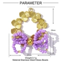 Detail of purple glass bead bow pendant with golden flower and size measurements - Flower Bow Style - Purple