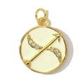 Detailed macro view of golden Sagittarius zodiac pendant with white enamel and zircons - Sagittarius-White (YF568-9)