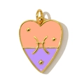 Detail of a dual-color enamel heart pendant with golden Pisces zodiac sign and stars - Pisces Style(YF566-12)