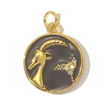 Detailed macro view of gold Capricorn zodiac pendant with dark grey enamel and tiny zircons - Capricorn-Gray (YF568-10)