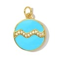 Detail of round gold-plated zodiac pendant with blue enamel and sparkling zircon wave - Aquarius-Light Blue (YF568-11)