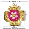 Diagramme détaillé du pendentif fleur avec perles en verre rose et perles en ABS - Fleur à Quatre Pétales Rose (YF432-1)