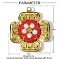 Détail du pendentif fleur en acier inoxydable avec perles rouges et perles blanches, 31x28mm - Fleur à Quatre Pétales Rouge (YF432-2)
