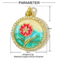 Vue détaillée du pendentif floral rond en cuivre avec pierres zircon et émail coloré - Pendentif Rond Motif Fleur Rouge (YF553)