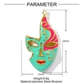 Detail view of 40mm enamel venice mask pendant in stainless steel with dimensions - Mint Green Pink Mask (YF662-3)