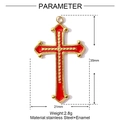Detail of a 35mm gold-toned stainless steel cross pendant with red enamel inlay - Red Vintage Cross (YF664-3)