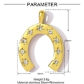 Detail view of a gold horseshoe pendant with white rhinestones and size parameters - Rhinestone Horseshoe (YF666)